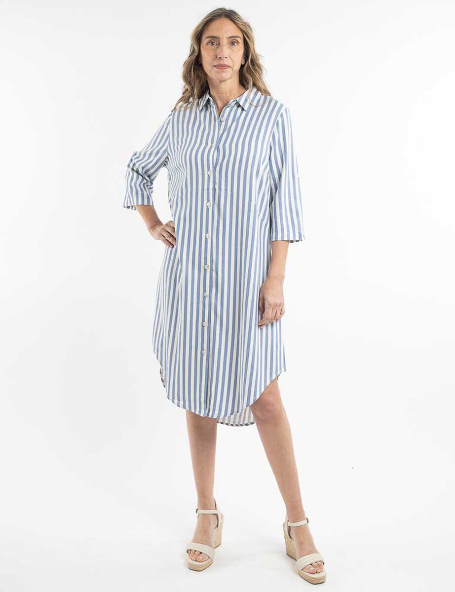 Vestido Midi Lino Manga 3/4 Mujer Portman Club