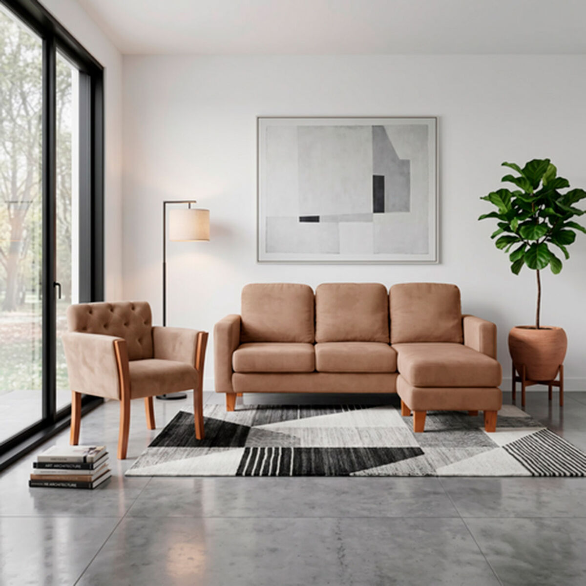 Seccional Intercambiable Latam Home Venecia 3 Cuerpos Beige + Sitial Kiel Tela Beige