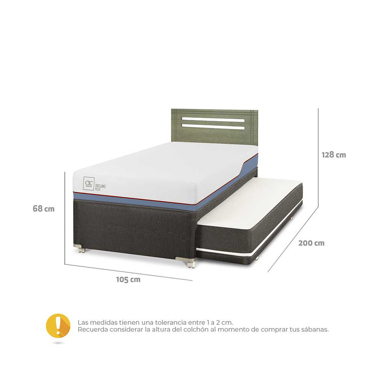 Cama Nido CIC 1,5 Plazas Excellence Plus + Respaldo Munich Olivo