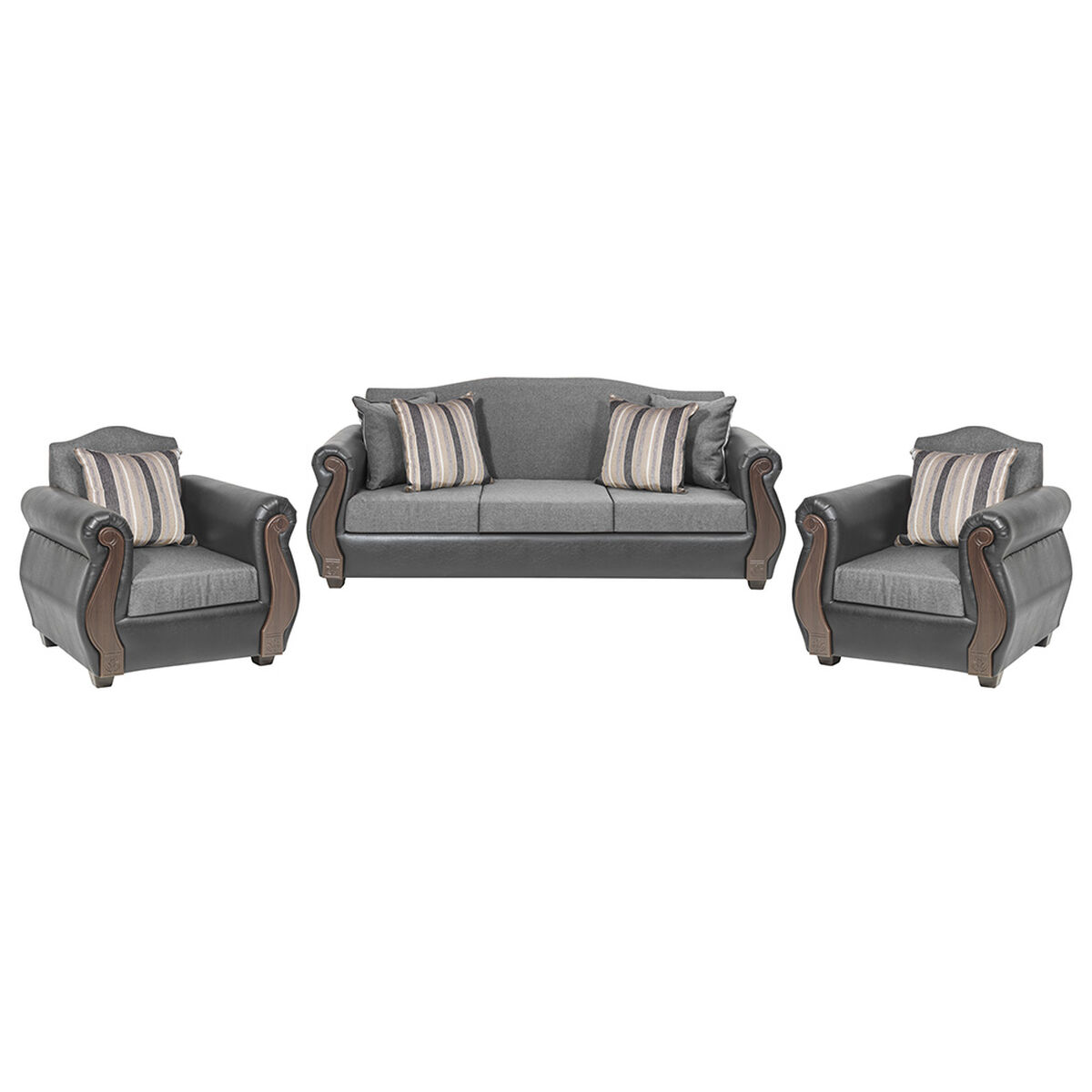 Juego de Living Innovamuebles New Bugambilia Sofá 3 Cuerpos + Dos Sillones 1 Cuerpo Gris Claro