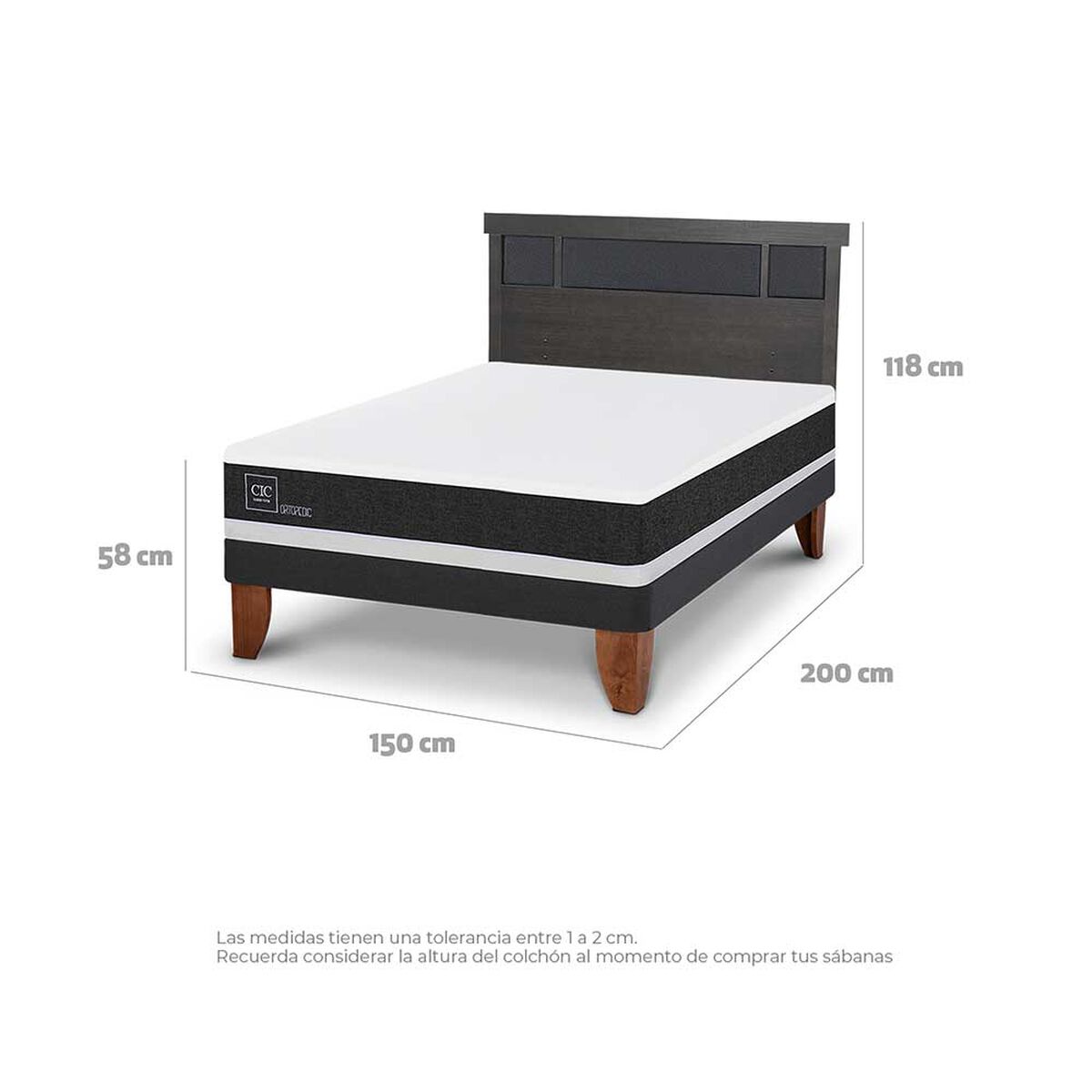 Cama Europea CIC 2 Plazas Ortopedic + Respaldo Dublin