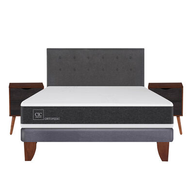 Imagen 1 del producto Cama Europea CIC 2 Plazas  Ortopedic + Respaldo + 2 Veladores Eufrates