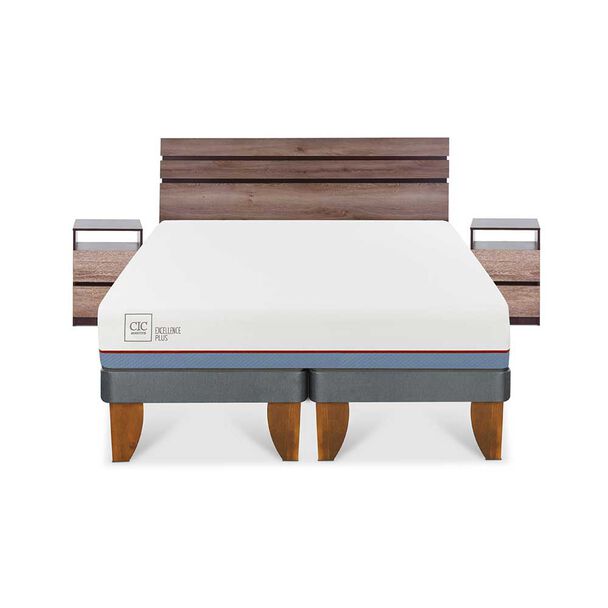 Cama Europea CIC Base Dividida 2 Plazas Excellence Plus + Respaldo + 2 Veladores