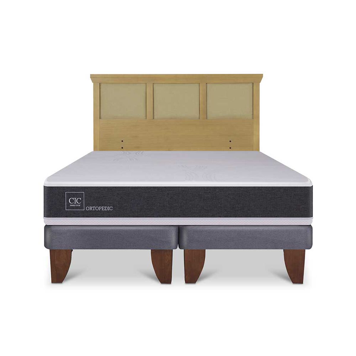 Cama Europea CIC Base Dividida 2 Plazas Ortopedic + Respaldo Torino Mostaza