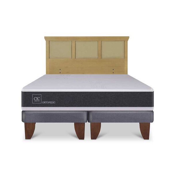 Cama Europea CIC Base Dividida 2 Plazas Ortopedic + Respaldo Torino Mostaza