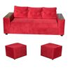 Juego de Living Almore Wilson Sofá 3 Cuerpos + Dos Pouf Rojo