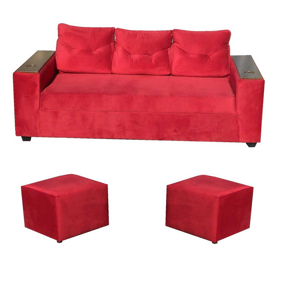 Juego de Living Almore Wilson Sofá 3 Cuerpos + Dos Pouf Rojo