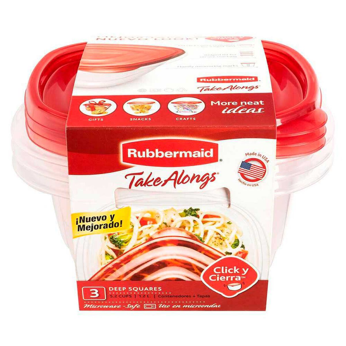 Set de 3 Contenedores Herm&eacute;ticos Rubbermaid Takealongs Cuadrado 1,2 lt