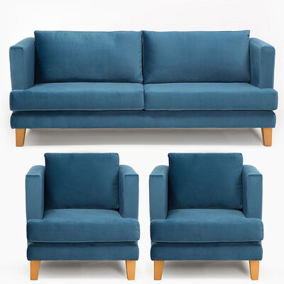 Juego de Living Barra Design Larisa Sofá 3 Cuerpos + Dos Sillones 1 Cuerpo Azul
