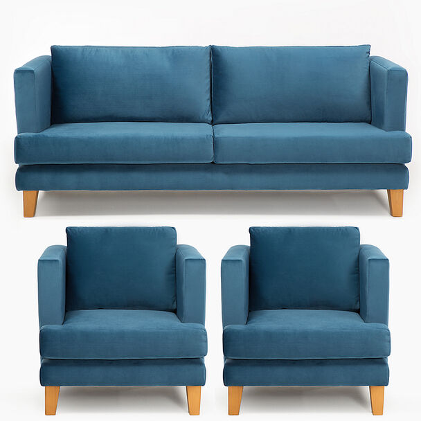 Juego de Living Barra Design Larisa Sofá 3 Cuerpos + Dos Sillones 1 Cuerpo Azul