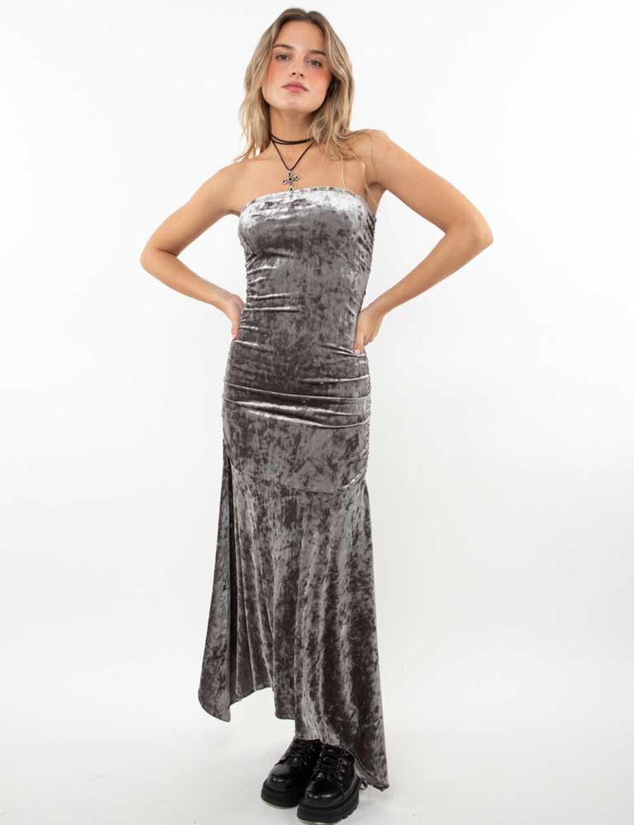 Vestido Maxi Strapless Terciopelo Plush Mujer Icono