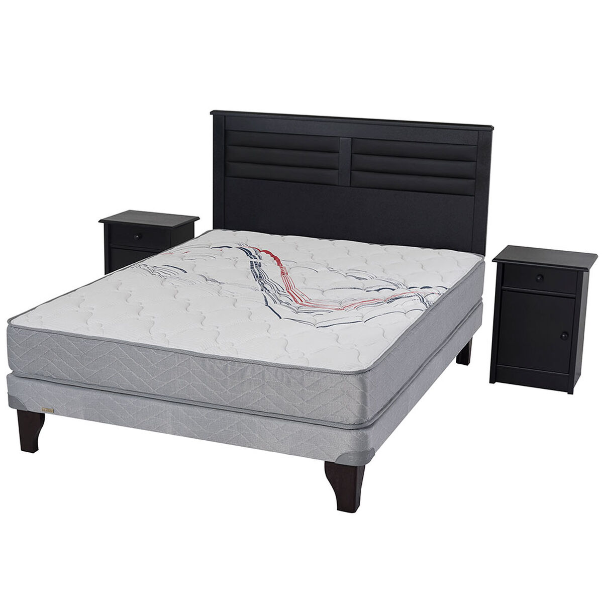 Cama Europea 2 Plazas  Threrapedic Más Gris + Set Maderas  Florencia