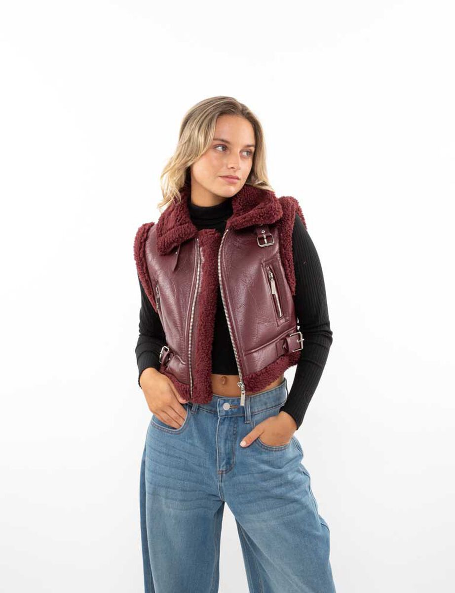 Chaqueta Crop Ecocuero Chiporro Sin Mangas Mujer Icono