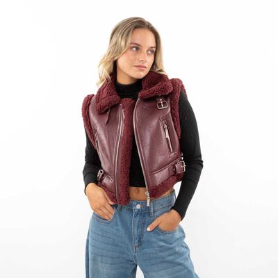 Chaqueta Crop Ecocuero Sin Mangas Mujer Icono