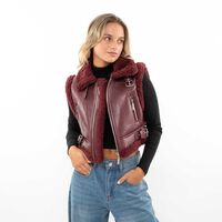 Chaqueta Crop Ecocuero Chiporro Sin Mangas Mujer Icono Burdeo, Negro