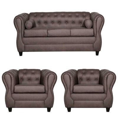 Imagen 1 del producto Juego de Living Ruzam Mobel Chesterfield Sofá 3 Cuerpos + Dos Sillones 1 Cuerpo PU Chocolate