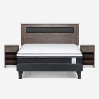 Cama Europea Rosen 2 Plazas New Style 6 + Respaldo Ferrera Gris + 2 Veladores