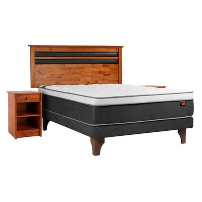 Cama Europea Celta 2 Plazas x 2 mt Everest Cobre + Respaldo + 2 Veladores Mallorca