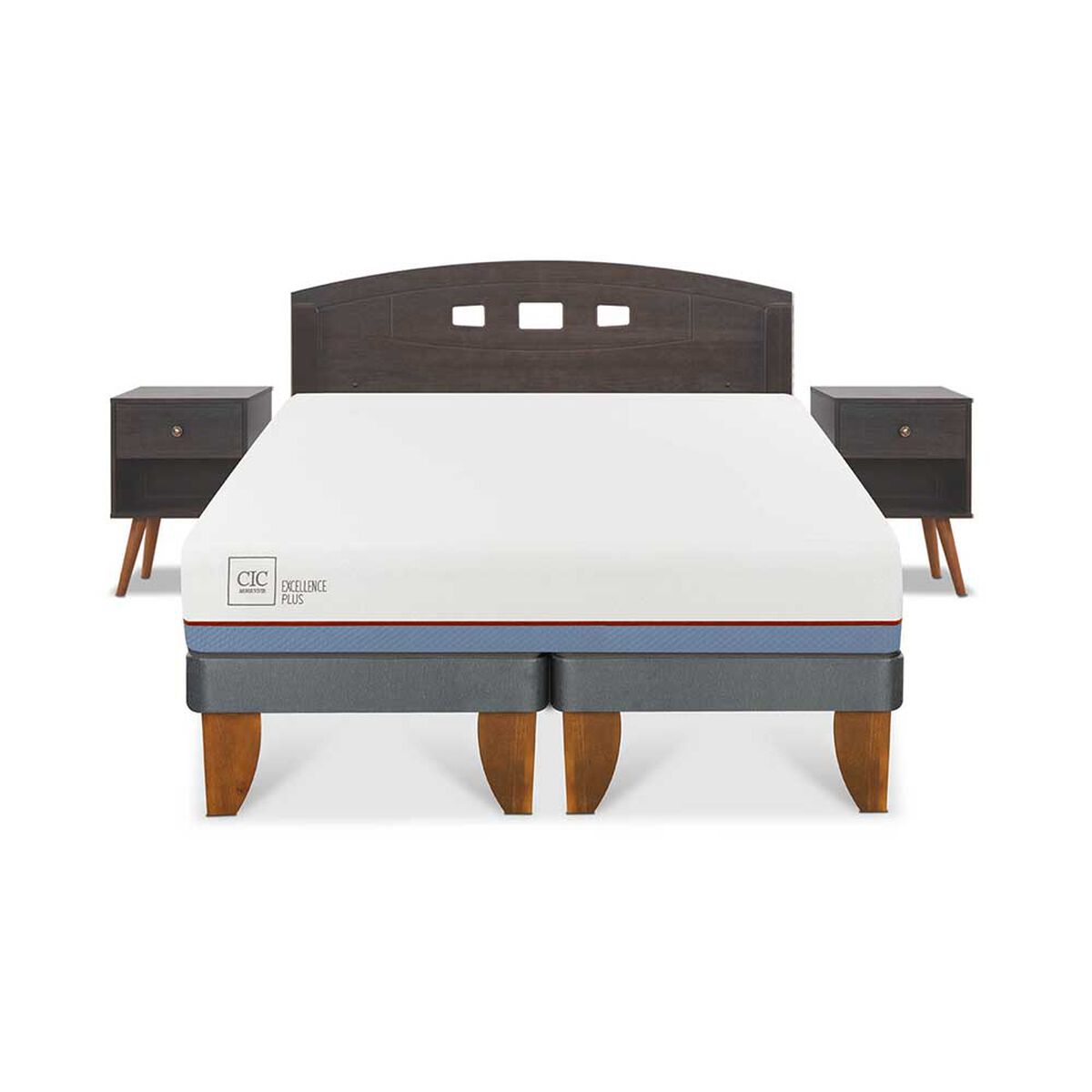 Cama Europea CIC Base Dividida 2 Plazas Excellence Plus + Respaldo + 2 Veladores Gales