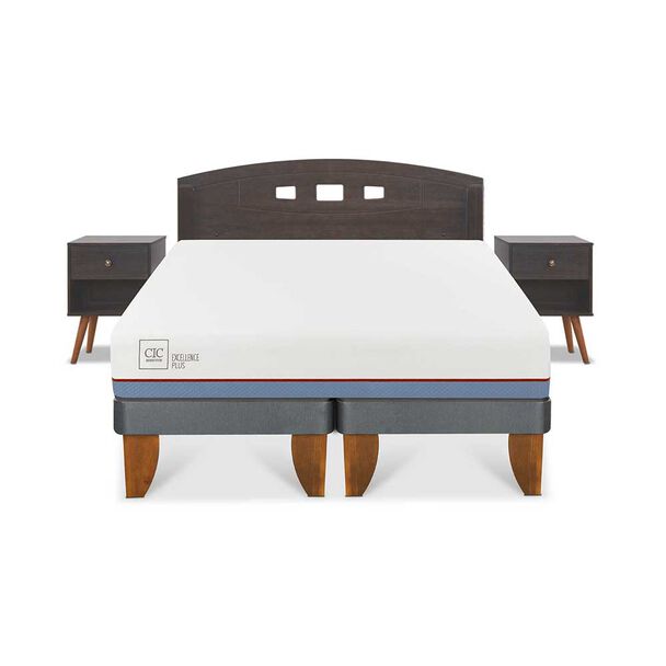 Cama Europea CIC Base Dividida 2 Plazas Excellence Plus + Respaldo + 2 Veladores Gales