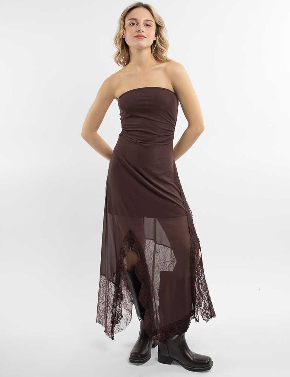 Vestido Maxi Encaje Strapless Mujer Icono