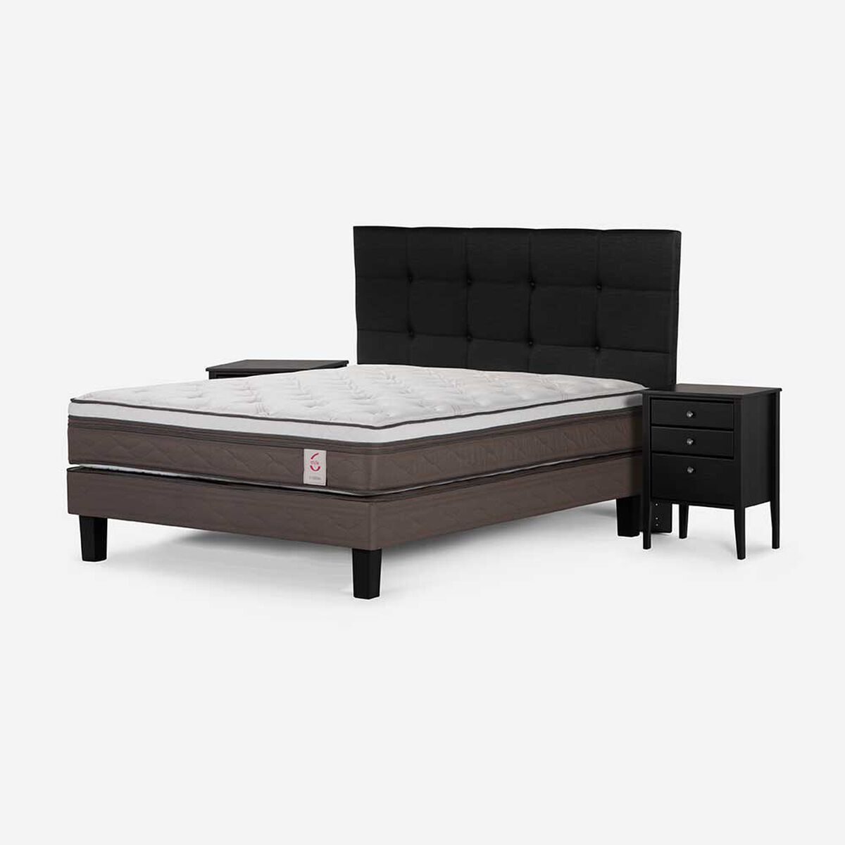 Cama Europea Rosen 2 Plazas New Style + Respaldo + 2 Veladores Issey