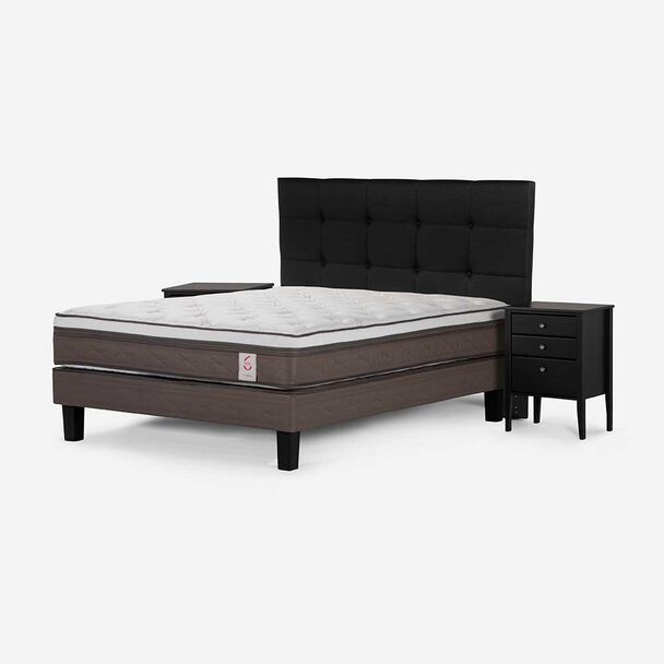 Cama Europea Rosen 2 Plazas New Style + Respaldo + 2 Veladores Issey