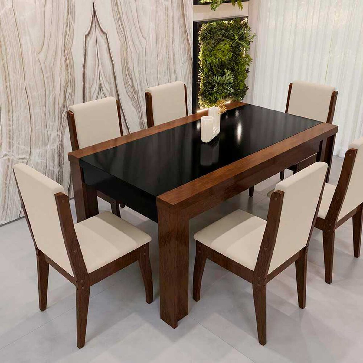 Juego de Comedor Decocasa Lorenzi 6 Sillas Nogal Negro Beige