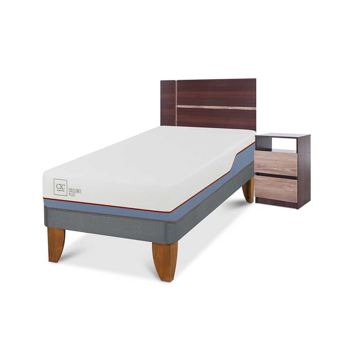 Cama Europea CIC 1 Plaza Excellence Plus + Respaldo + Velador