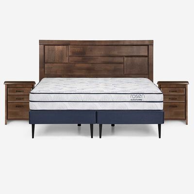 Cama Europea Rosen Base Dividida King Autonomy + Respaldo + 2 Veladores Dolce