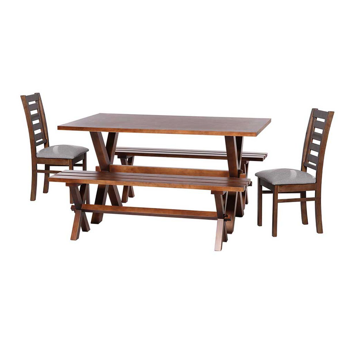 Juego de Comedor Latam Home Sevilla Murcia 2 Sillas + 2 Bancas Lino Gris Claro