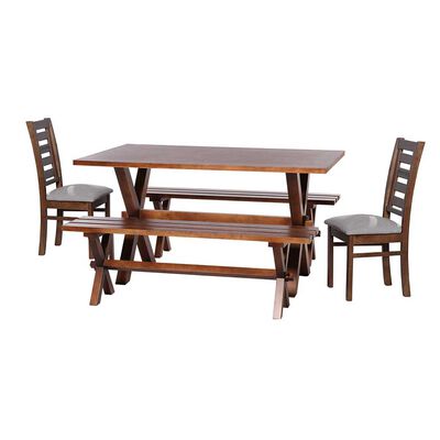 Juego de Comedor Latam Home Sevilla Murcia 2 Sillas + 2 Bancas Lino Gris Claro