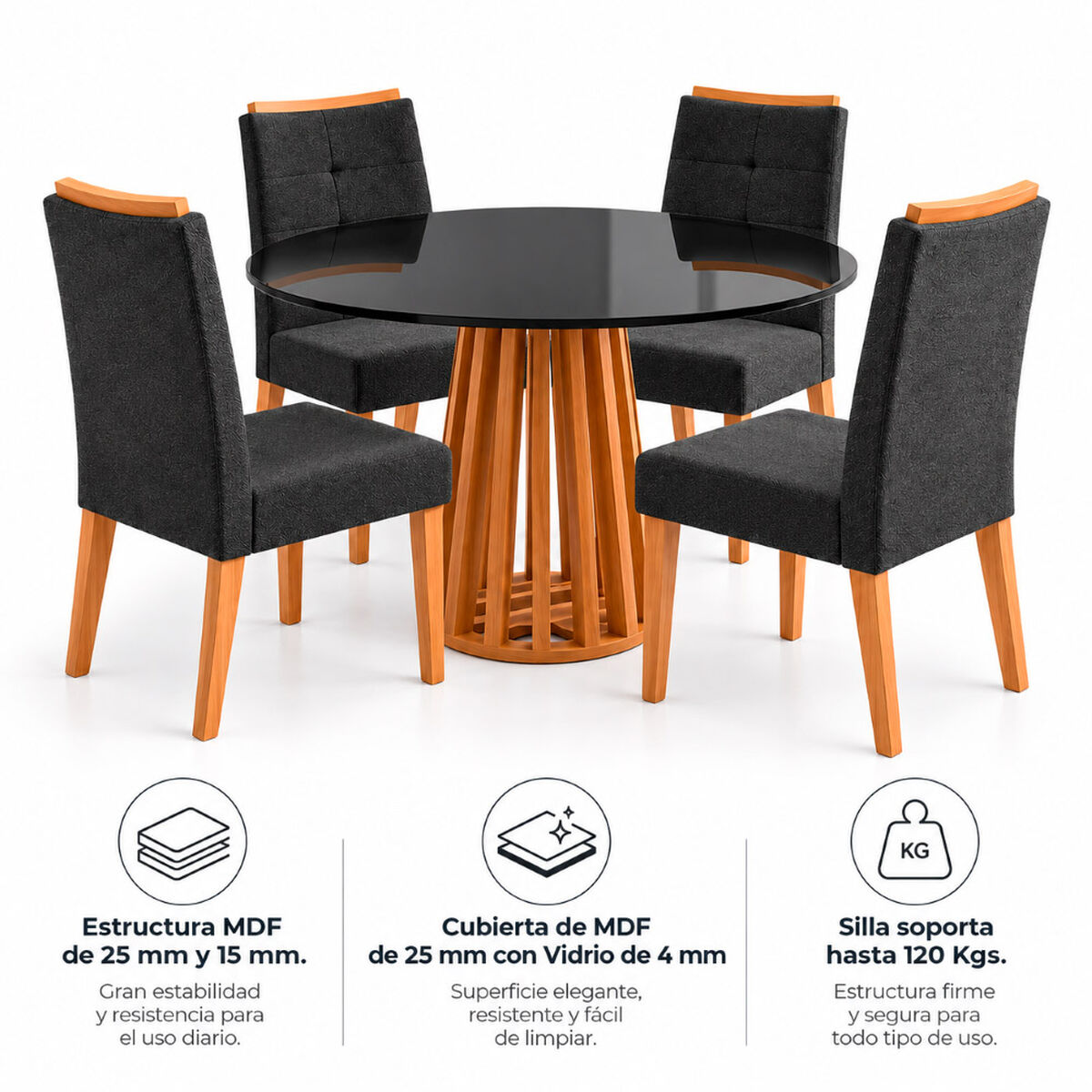 Juego de Comedor Roca York 4 Sillas Negro Canela