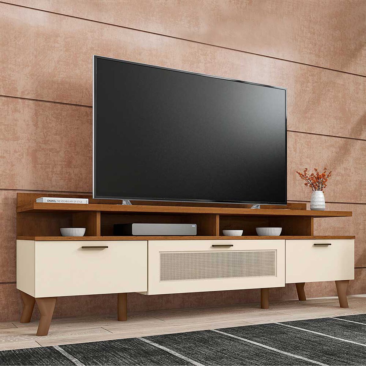 Rack TV Vekkahome Arcade Hasta 70" Beige