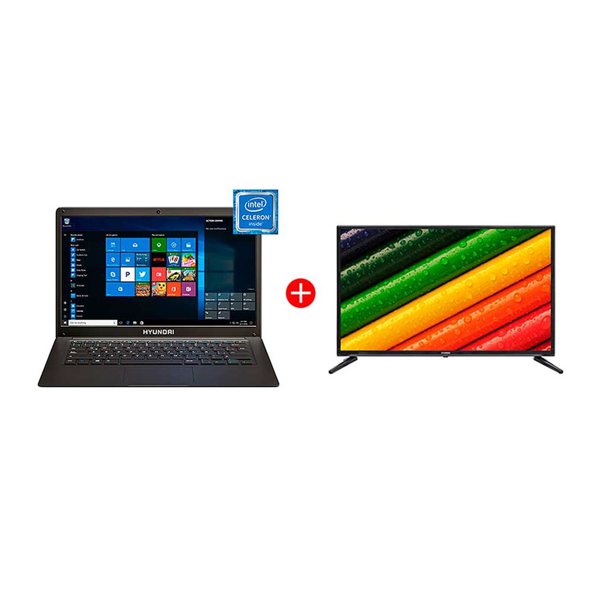 Combo Notebook Hyundai HyBook Celeron 4GB 128GB SSD 14" + LED 32" Hyundai RP32HY19 HD