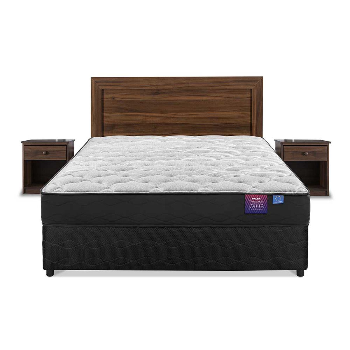 Cama Americana Flex Base Dividida 2 Plazas Therapedic Plus  + Respaldo + 2 Veladores Asturias