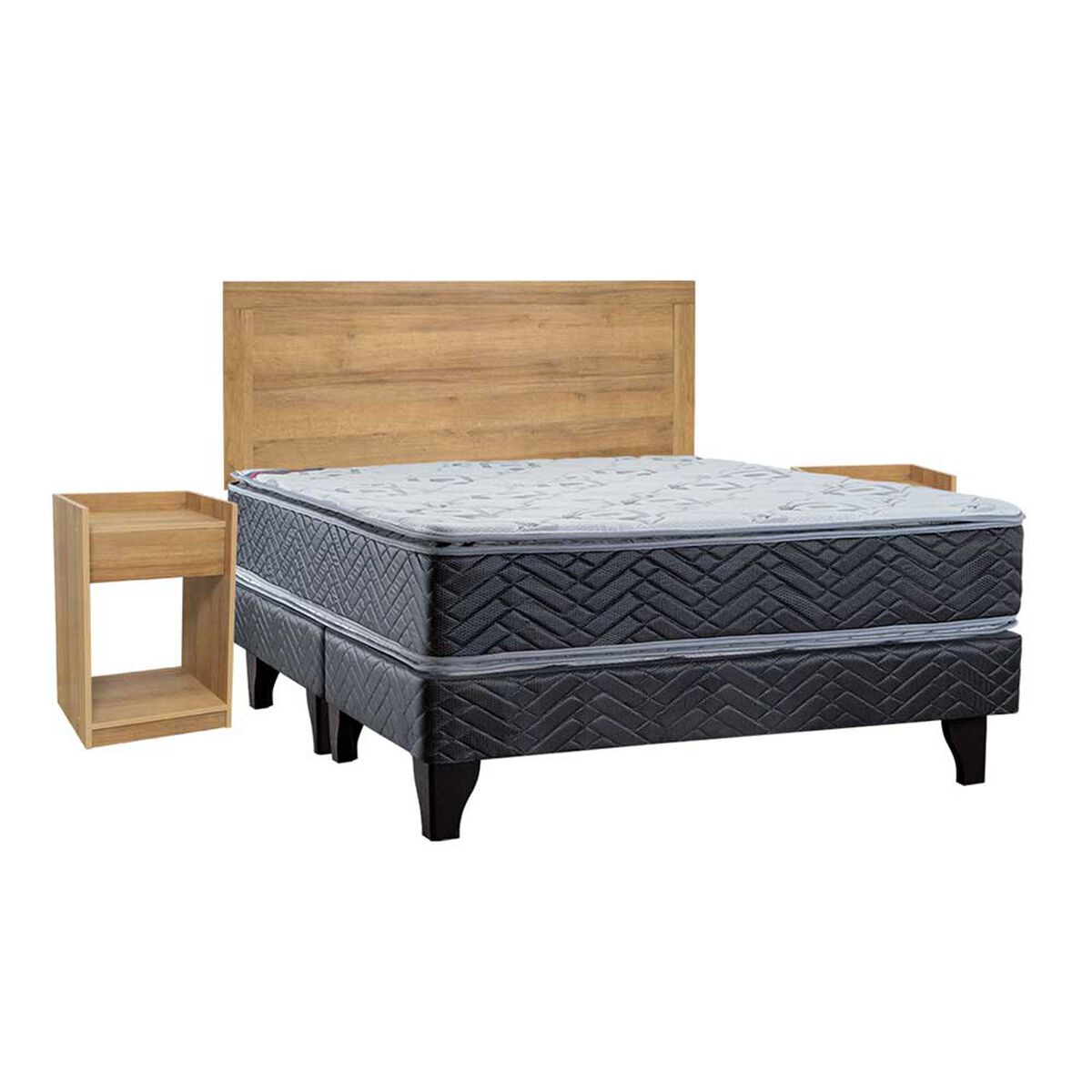 Cama Europea Celta Base Dividida King Terapeutic + Respaldo + 2 Veladores Aura Honey