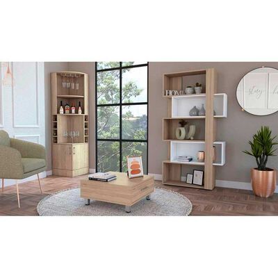 Imagen 1 del producto Combo Mesa de Centro + Bar Esquinero + Biblioteca TuHome Beijing Rovere Blanco