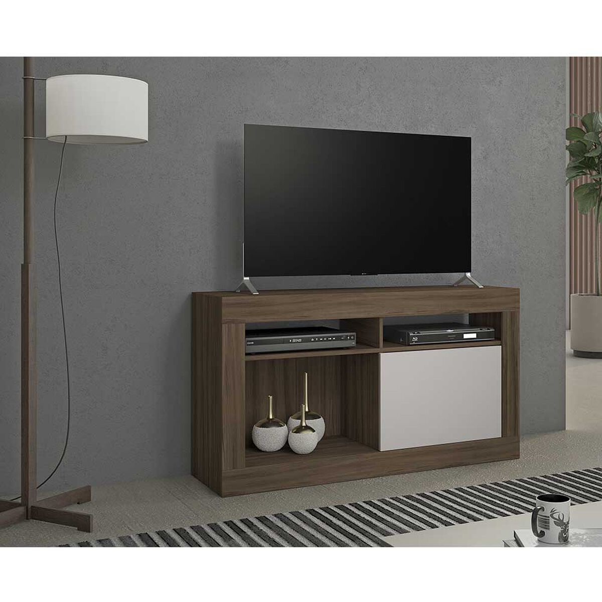 Rack TV Home Mobili Perry Hasta 50" Blanco Off Café