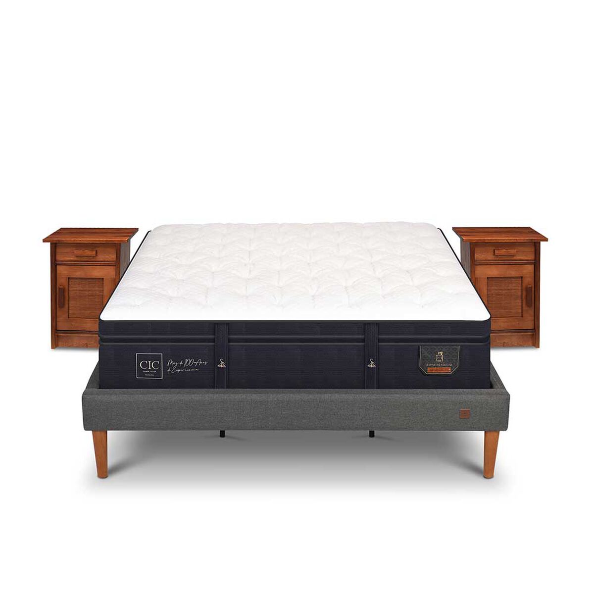 Cama Europea CIC King S&uacute;per Premium + Veladores