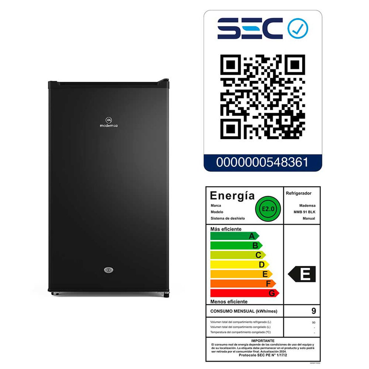 Minibar Mademsa MMB91BLK 90 lts.&nbsp;