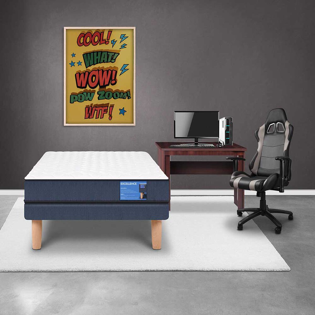 Combo Cama Europea CIC 1 Plaza Excellence + Escritorio Basic Chocolate