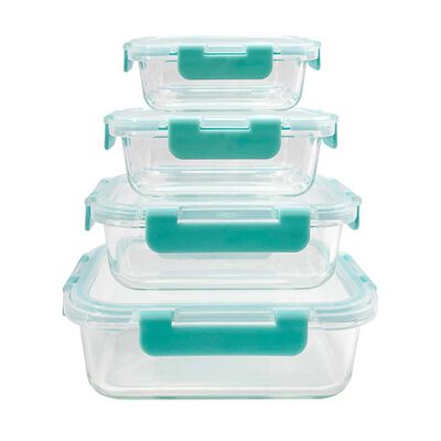 Set 4 Contenedores de Vidrio con Tapa Rectangular Doral Fresh Lock