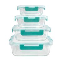 Set 4 Contenedores de Vidrio con Tapa Rectangular Doral Fresh Lock