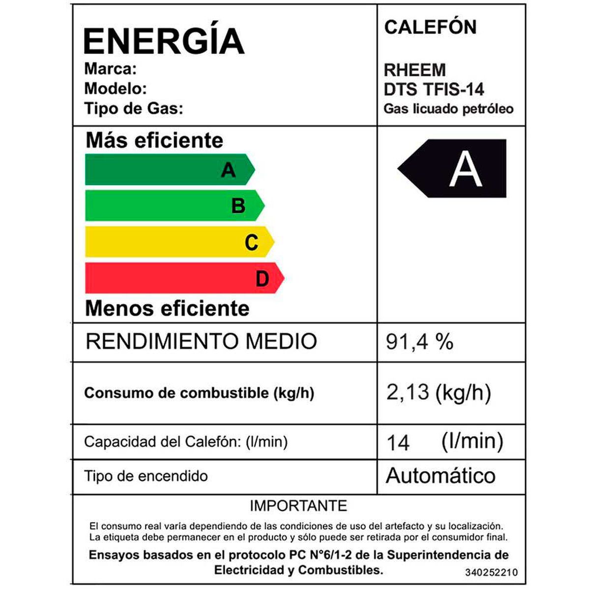 Calefont Gas Licuado Rheem Tiro Forzado Digital 14 lts.