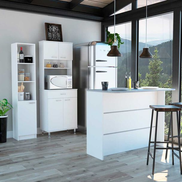 Combo Mueble Microondas + Barra de Cocina + Optimizador TuHome Kitchen Blanco