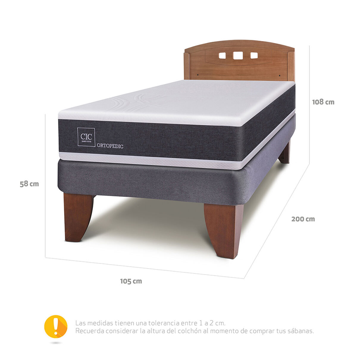 Cama Europea CIC 1,5 Plazas New Ortopedic + Respaldo New Gales