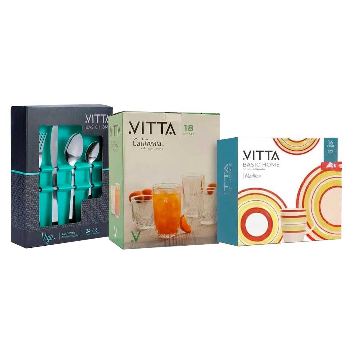 Combo Juego de Comedor Dreams Lisboa 6 Sillas Caf&eacute; + Set 18 California + Set 24 Piezas Cuchillos Vigo + Set 16 Piezas Madison