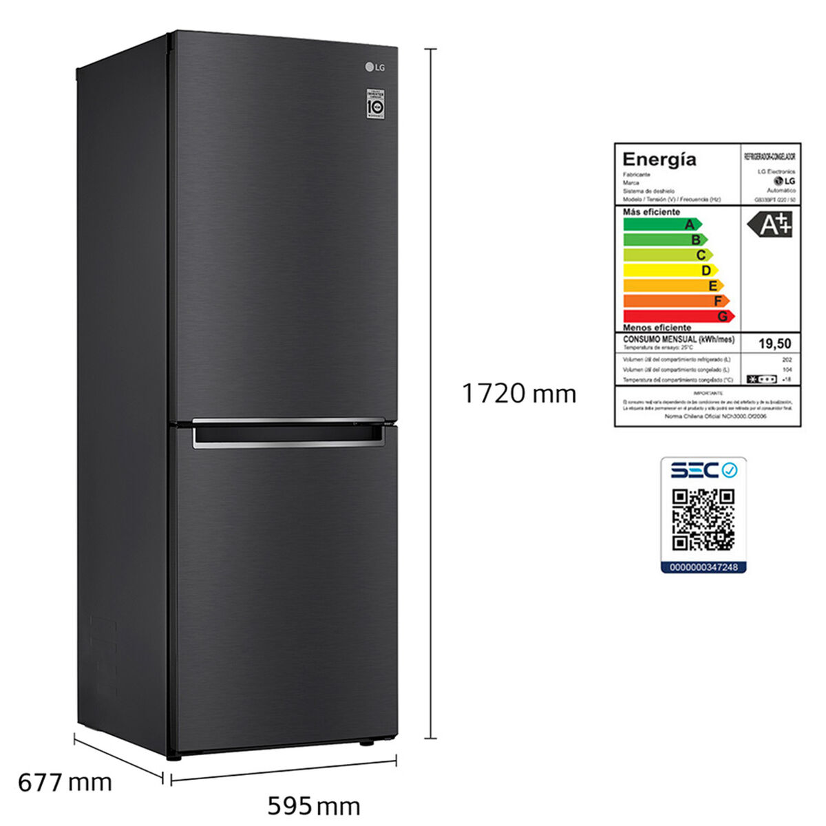 Refrigerador No Frost LG GB33BPT 306 lts.
