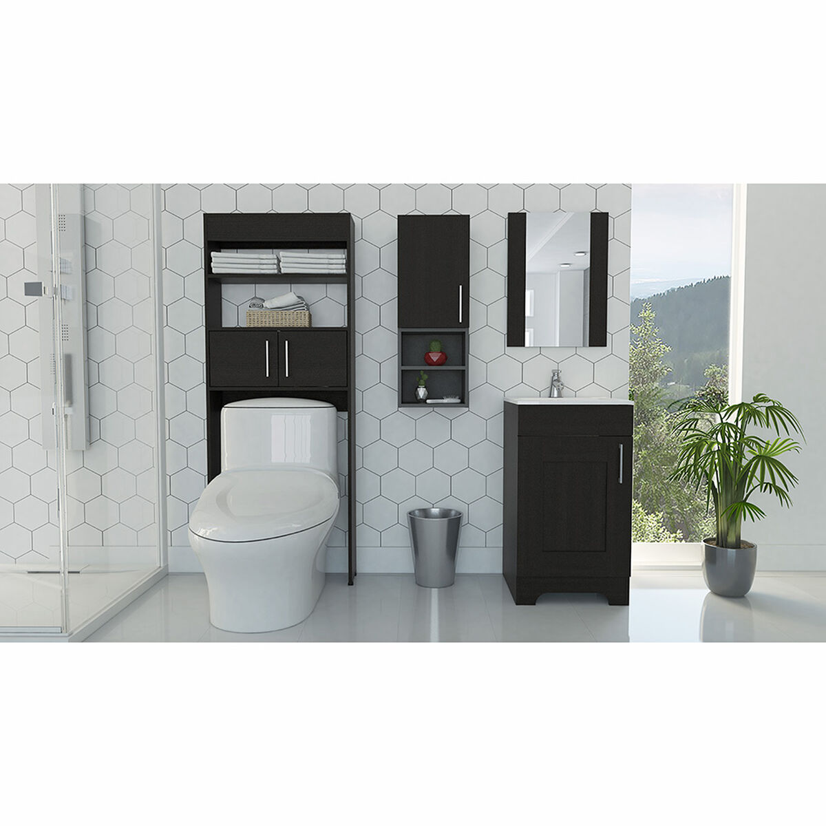 Combo Espejo + Mueble Lavamanos + Mueble Auxiliar  + Optimizador Baño TuHome Bath 300